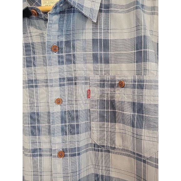 Levi's Men's Long Sleeve Blue Plaid Button Up Shirt‎ Front Pocket Size Medium - Picture 3 of 6